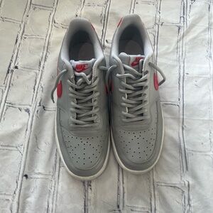 Nike Court Vision Low Grey Red Swoosh Leather Sneakers Men’s 8.5 Basketball Shoe